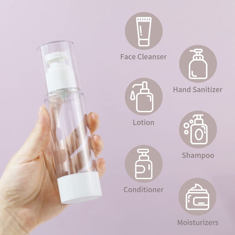 LONGWAY 2.7Oz 80ml Clear Airless Cosmetic Cream Pump Bottle Travel Size Dispenser Refillable Containers/Foundation Travel Pump Bottle for Shampoo (Pack of 6) - Image 2
